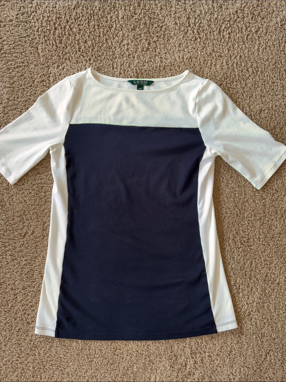 Lauren Ralph Lauren Color-block Tee navy White short sleeve Size Small